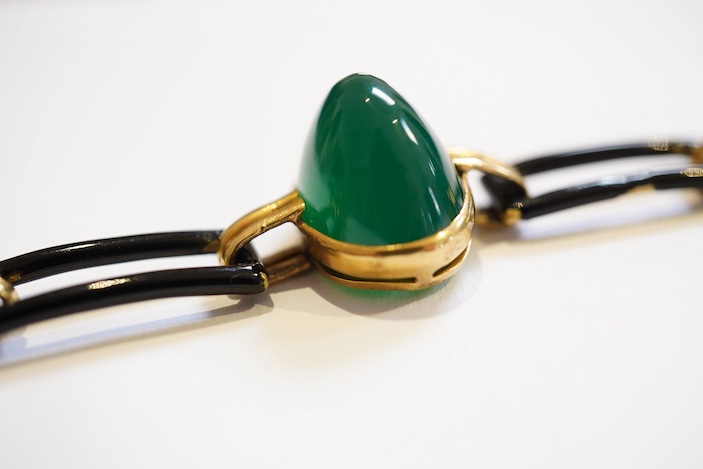 Georges Lenfant, a chalcedony and lacquer bracelet, mid 20th century